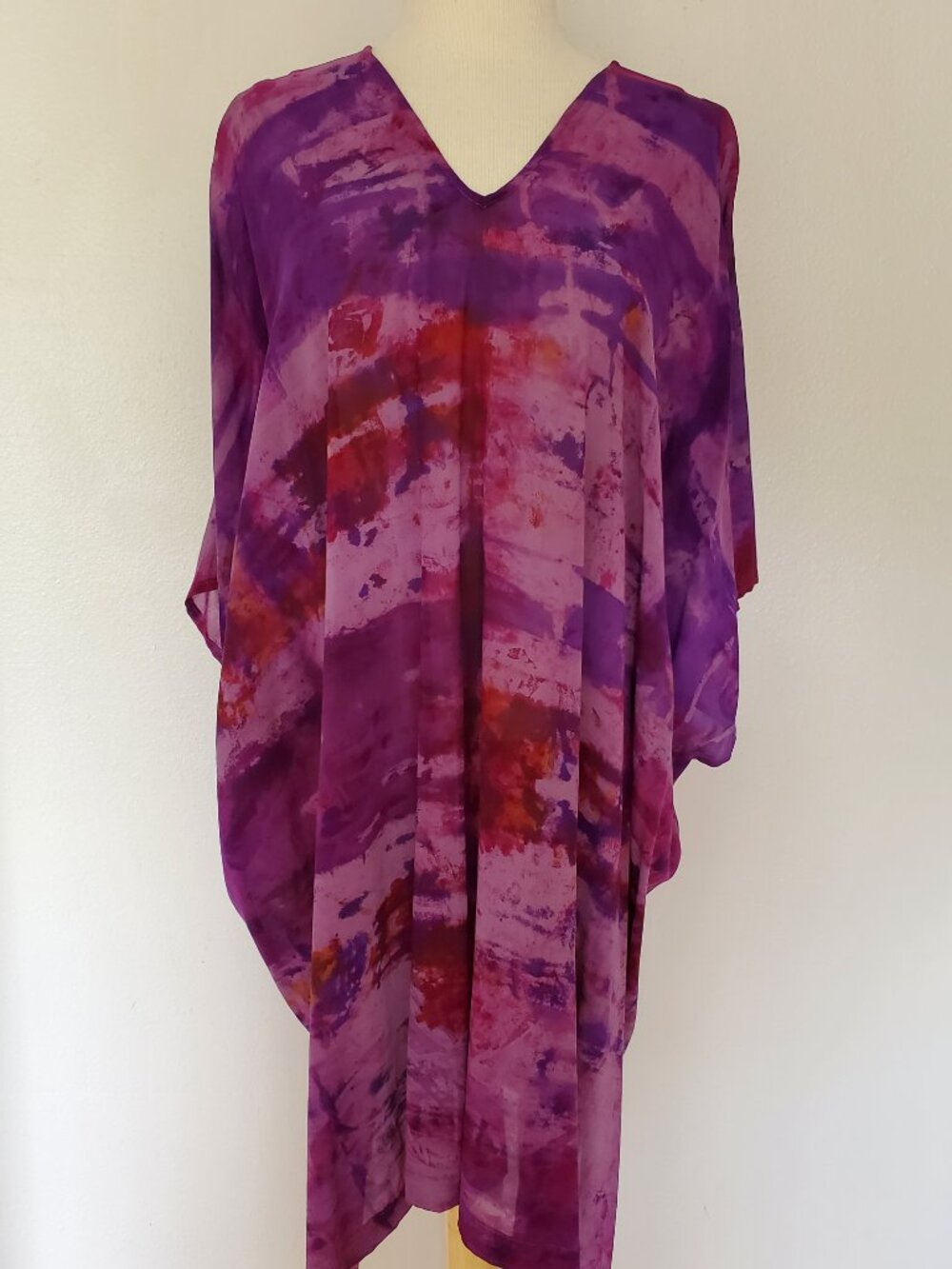 NEW Silk Caftan Kaftan beach coverup resort dress purple red pink dyed S M L XL